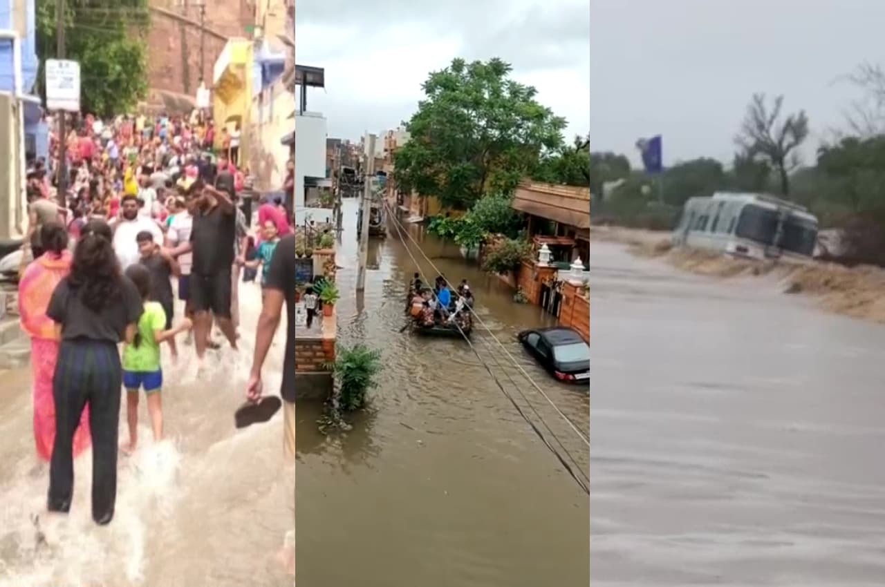 Rajasthan: प्रदेश के सातों संभाग बारिश से तरबतर, जोधपुर की सड़कों पर चली नांव, देखें