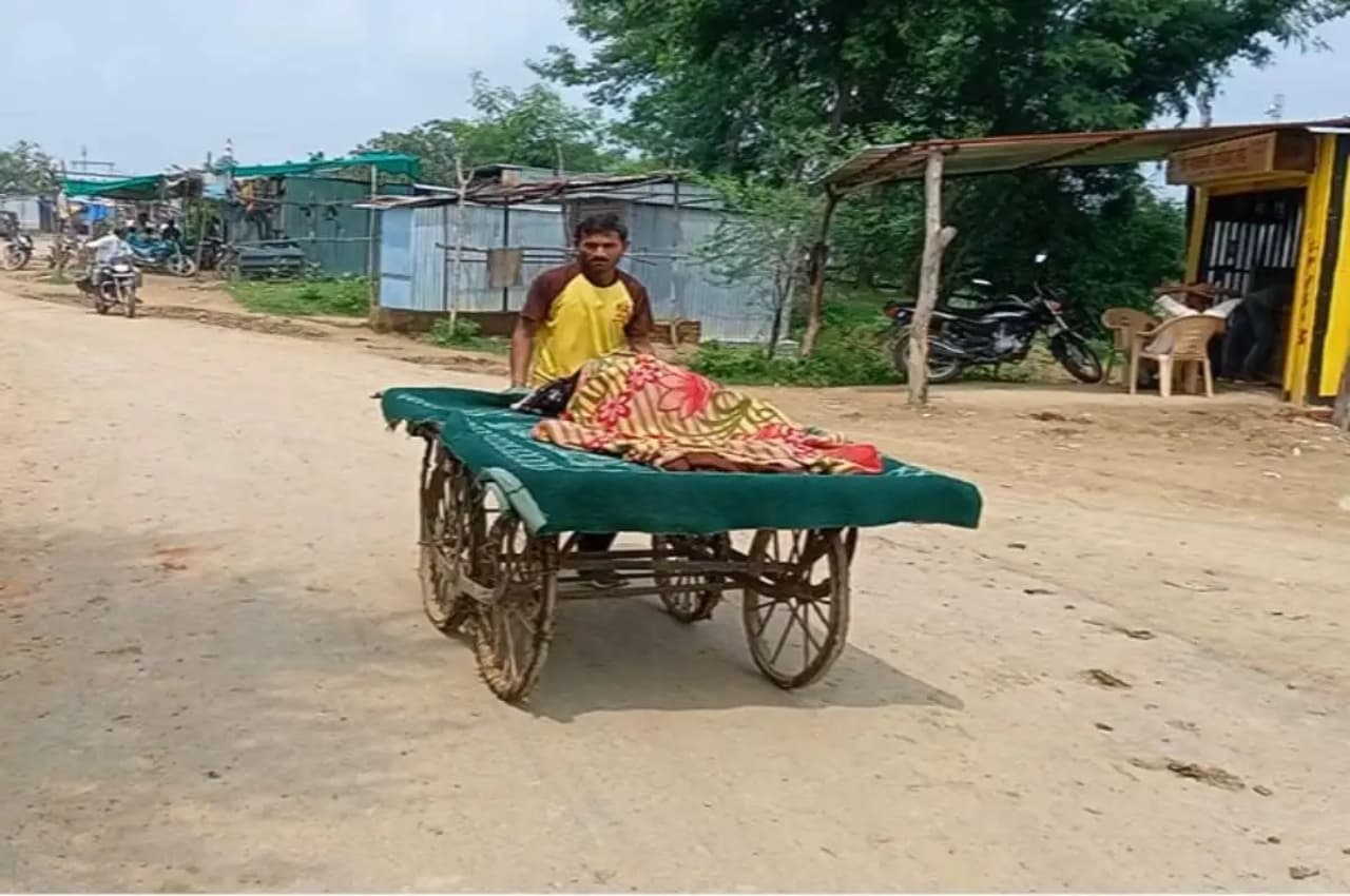 MP में ठेले पर सिस्टम, गर्भवती पत्नी को हाथ ठेले पर ले जाने को मजबूर पति