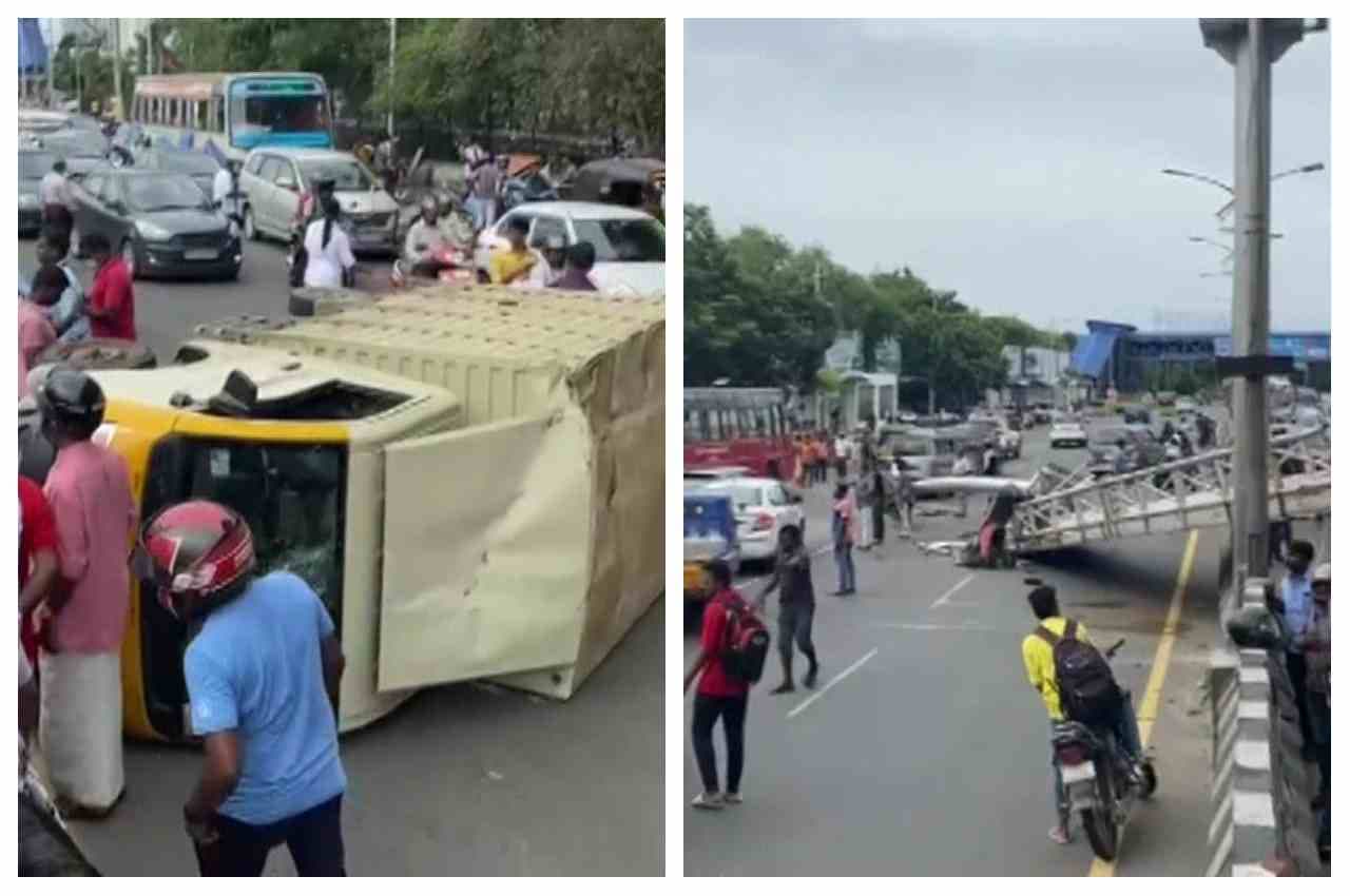 Tamil Nadu: चलते वाहनों पर अचानक गिर पड़ा साइनेज पोल, एक की मौत