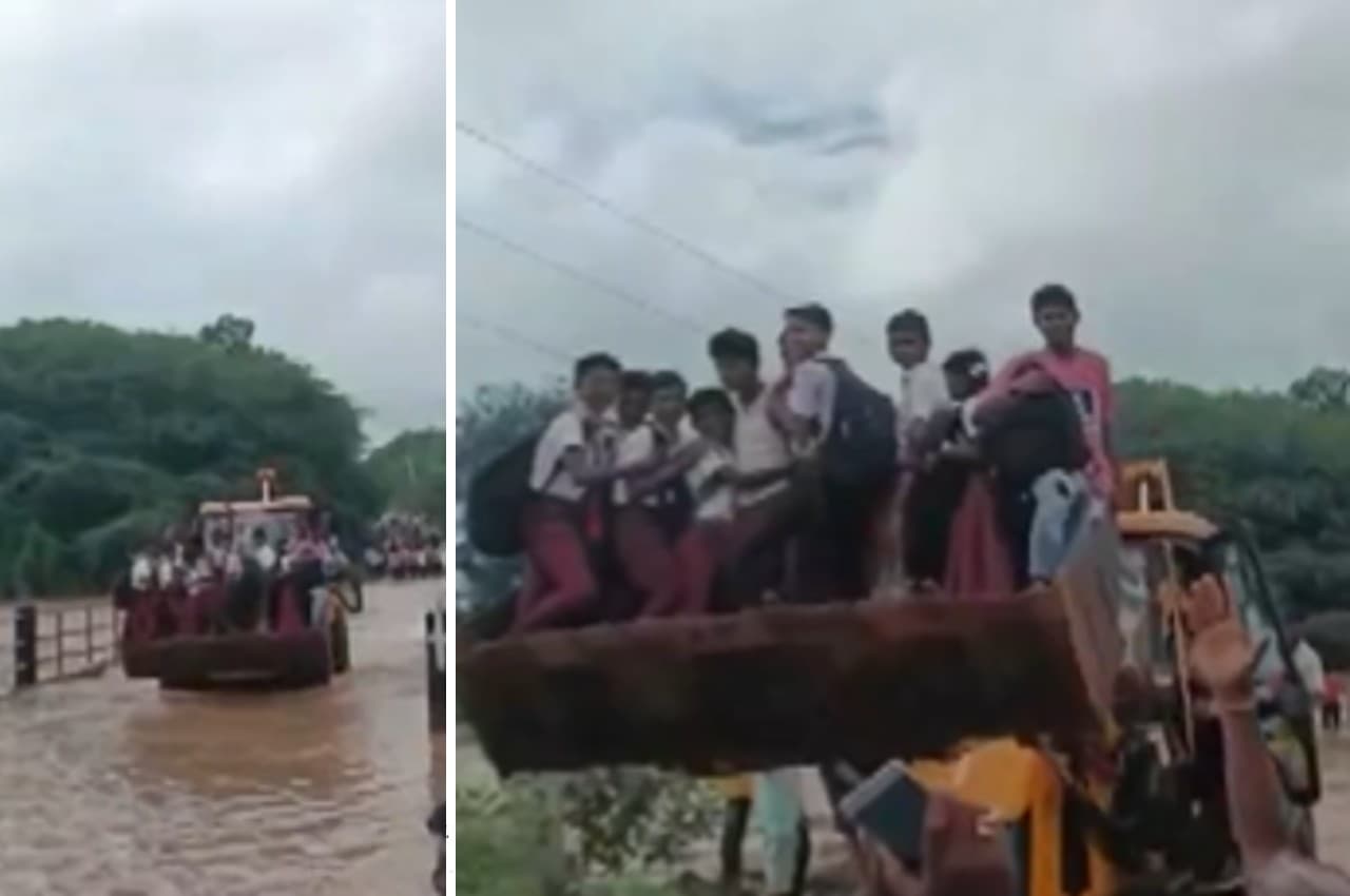 Rain In Karnataka: बारिश के बाद पानी में डूबा पुल, दूसरी ओर फंसे बच्चों को JCB से ऐसे निकाला, देखें Video