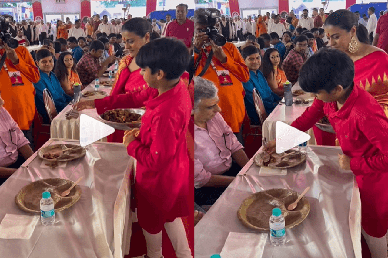 Video: पूजा पंडाल में काजोल ने बेटे युग संग बांटा प्रसाद, बोलीं- 'मेरे बेटे पर गर्व...