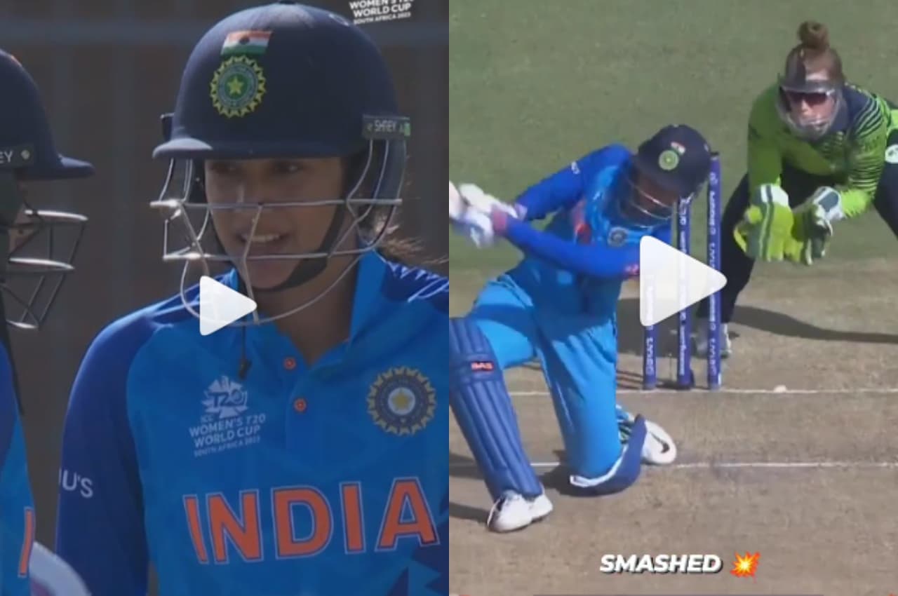 Women’s T20 WC IND vs IRE: एक टांग रखकर मंधाना ने मिडविकेट के ऊपर से मारा छक्का, बॉलर भौंचक्का, देखें Video