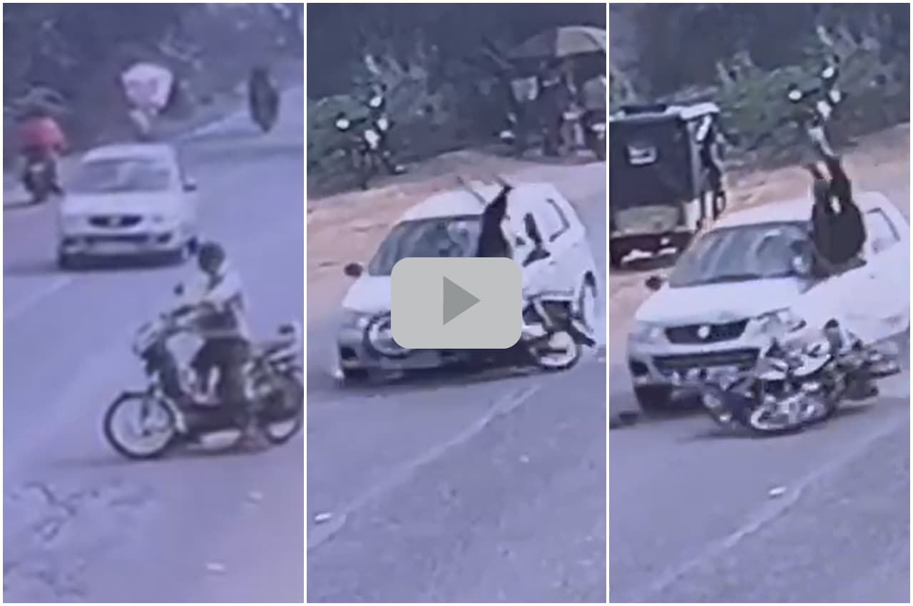 मौत का दर्दनाक मंजर हुआ CCTV कैमरे में कैद, बेकाबू कार ने लूना सवार को हवा में उड़ाया, Viral Video