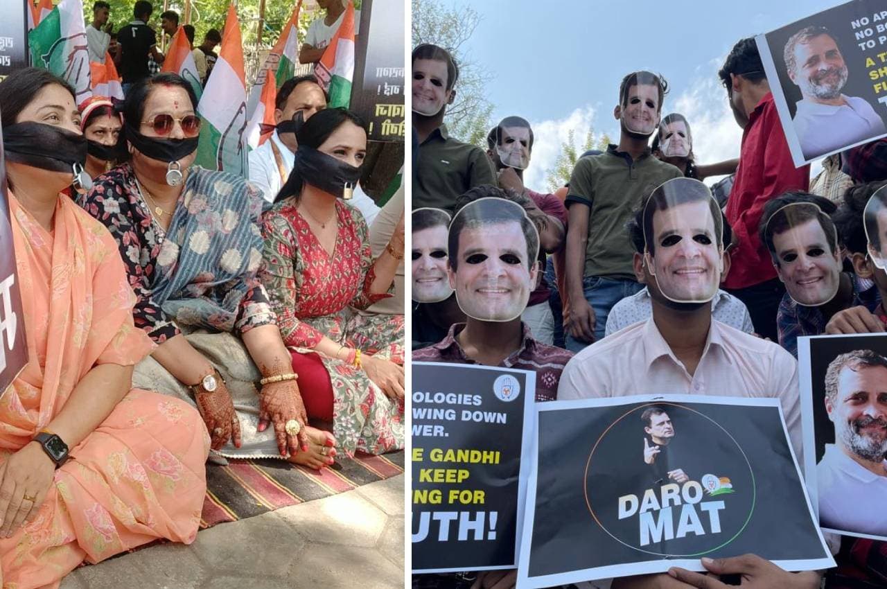पुतला जलाया, ट्रेनें रोकी, मुंह पर ताला लगाया... राहुल गांधी की सदस्यता जाने के खिलाफ कांग्रेस का विरोध प्रदर्शन