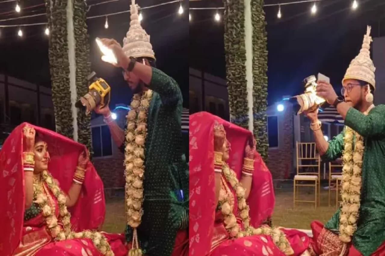दुल्हन की फोटो लेने के लिए दूल्हा किसी पर नहीं करता भरोसा, खुद ही बन जाता है फोटोग्राफर