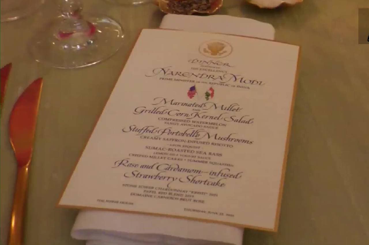PM Modi State Dinner Jill Biden, State Dinner, PM Modi, PM Modi US visit, millet-based dishes, Cris Comerford, Nina Curtis, Marinated Millet