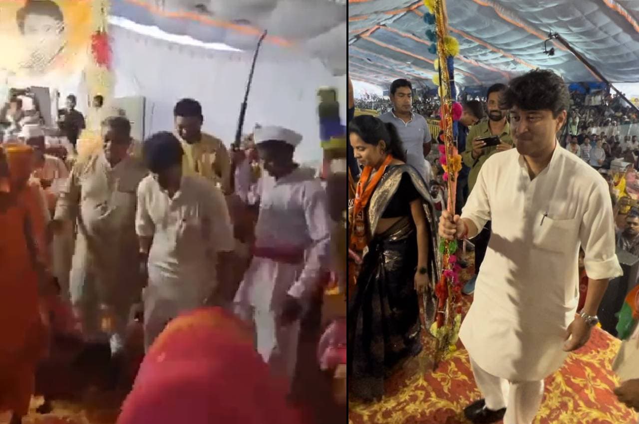ज्योतिरादित्य सिंधिया का दिखा अलग अंदाज, हाथ में धनुष पकड़ आदिवासियों के साथ जमकर किया पारंपरिक नृत्य