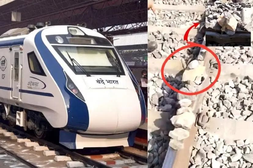 VIDEO: 'वंदे भारत एक्सप्रेस' को बेपटरी करने की साजिश; इमरजेंसी ब्रेक लगा लोको पायलटों ने ट्रैक से हटाए पत्थर और रॉड