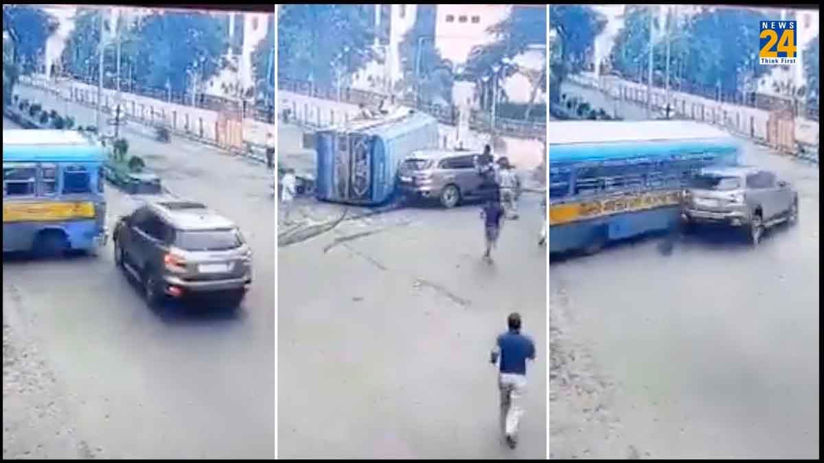 Watch Video: भीषण टक्कर के बाद बाइक सवारों के मुंह पर आकर रुकी बस और कार, लगा जीवन हो गया बेकार