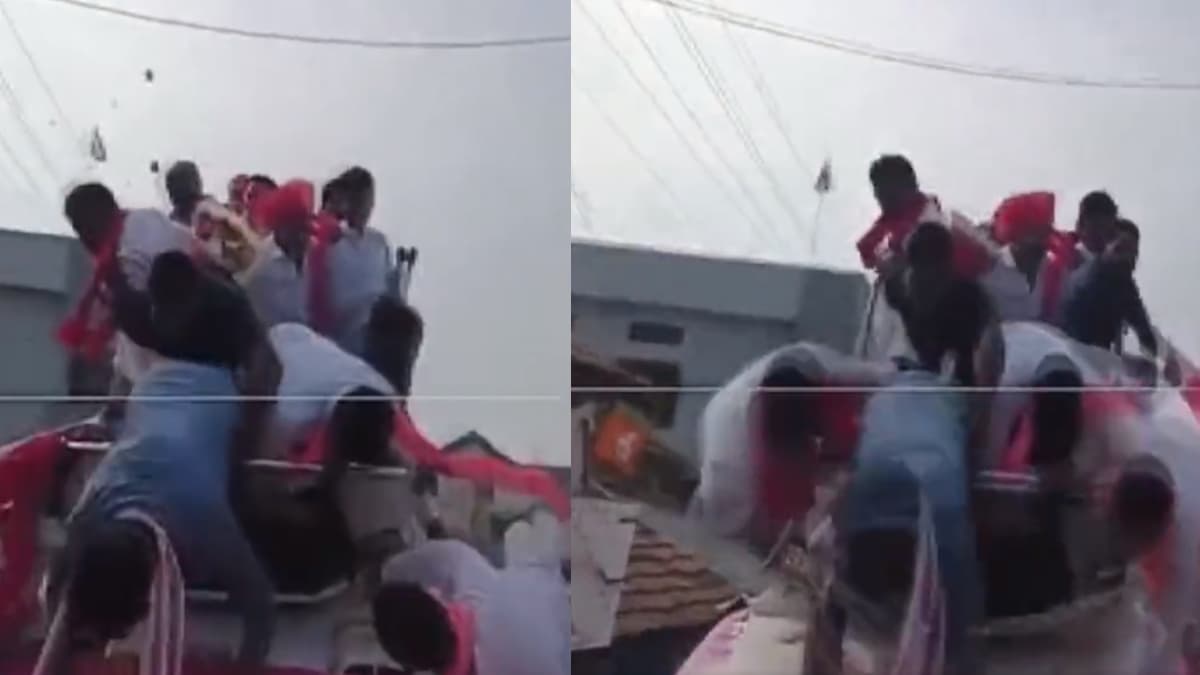Video: कार की छत पर खड़े KCR के बेटे कर रहे थे प्रचार, ड्राइवर ने अचानक लगाया ब्रेक, बाल-बाल बचे KTR