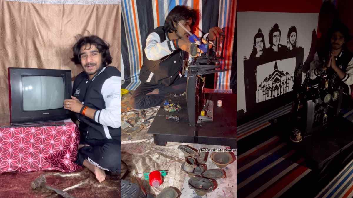 Boy makes artwork of Ram temple by breaking TV