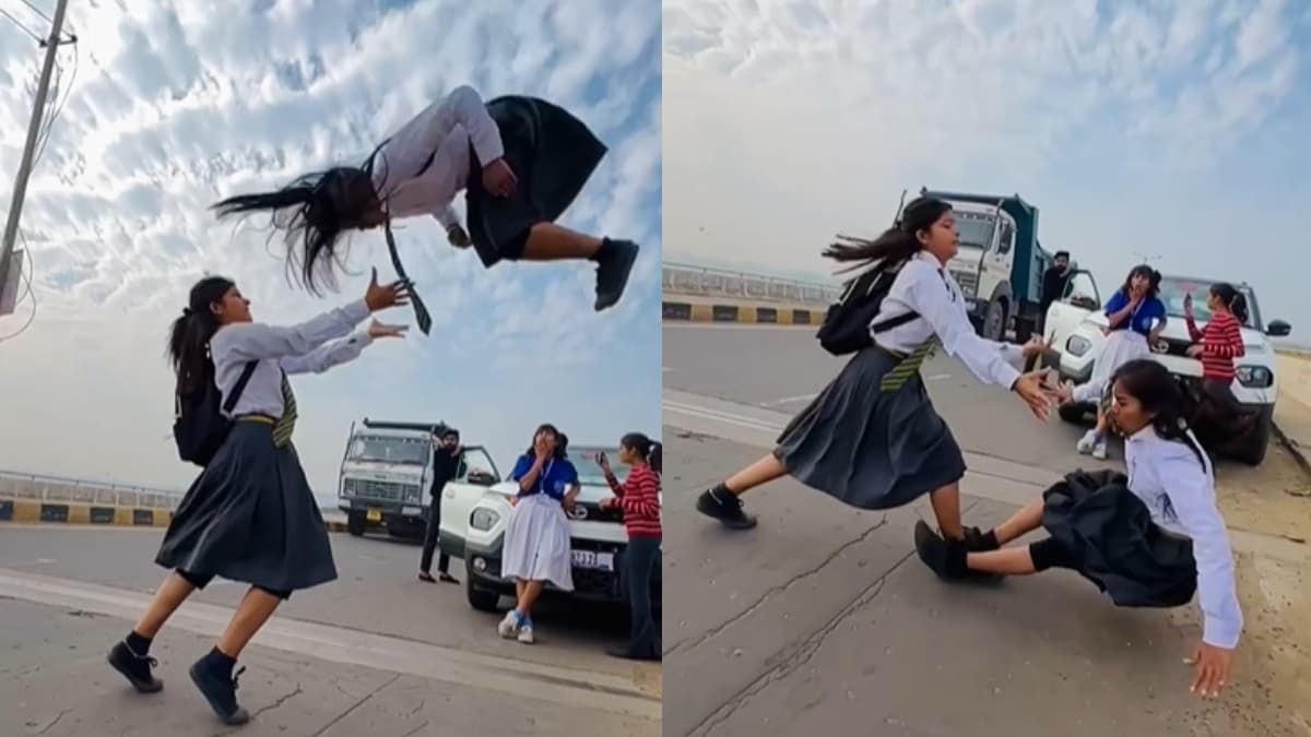 रील बनाने के चक्कर में लड़की का खतरनाक स्टंट, हवा में उछलने और नीचे गिरने का वीडियो वायरल