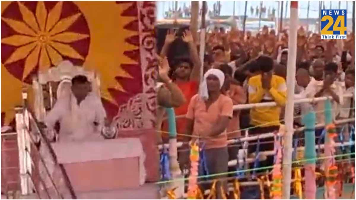 बांस की बल्ली पर चढ़ीं महिलाएं और प्रवचन देता बाबा, हाथरस हादसे से पहले का Video आपने देखा क्या?