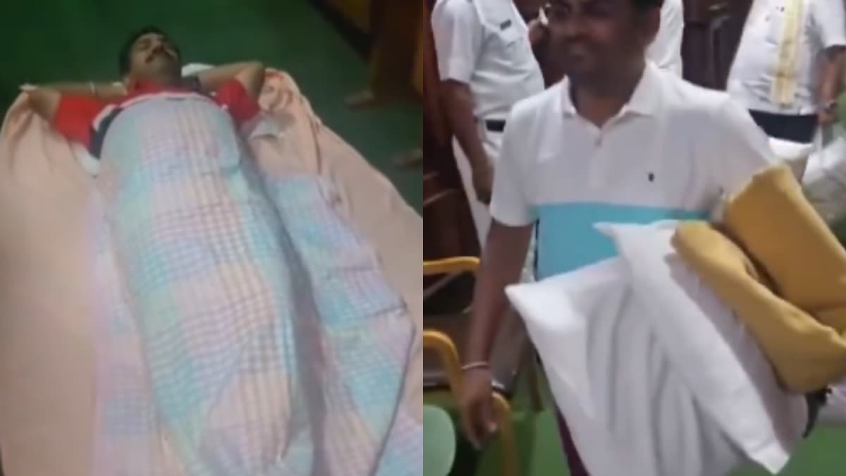 कोई जमीन तो कोई सोफे पर...देखें, BJP विधायकों ने विधानसभा में कैसे काटी रात?