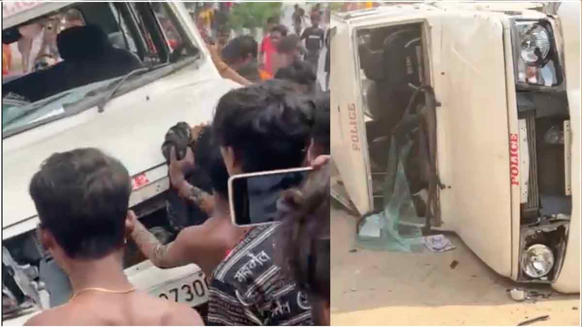 गाजियाबाद में कांवड़ियों ने जमकर काटा बवाल; पलट दी पुलिस की गाड़ी, जमकर की तोड़फोड़