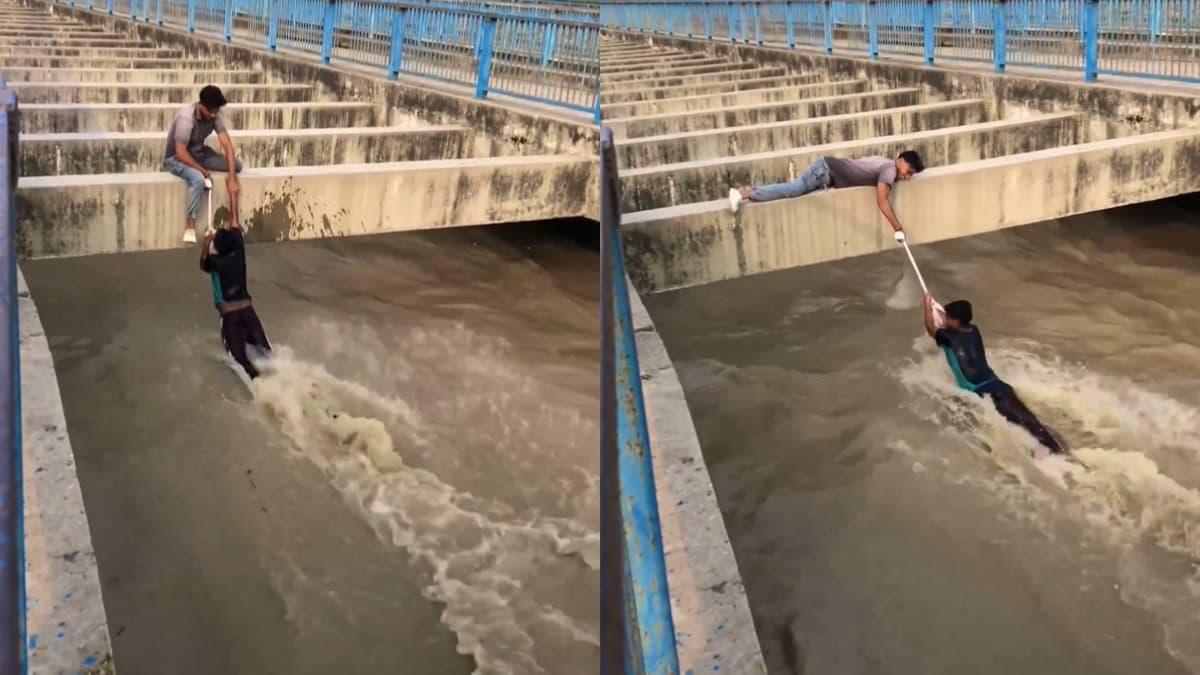 बाढ़ में डूब रहे बच्‍चे का 'मसीहा' बना ये अनजान शख्‍स, जान बचने का वीडियो हुआ वायरल