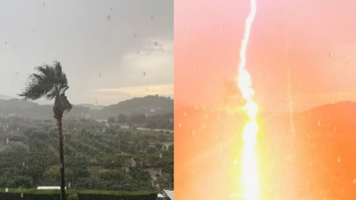 वीडियो रिकॉर्ड कर रही महिला के सामने गिरी आसमानी बिजली, खड़े हो गए रोंगटे