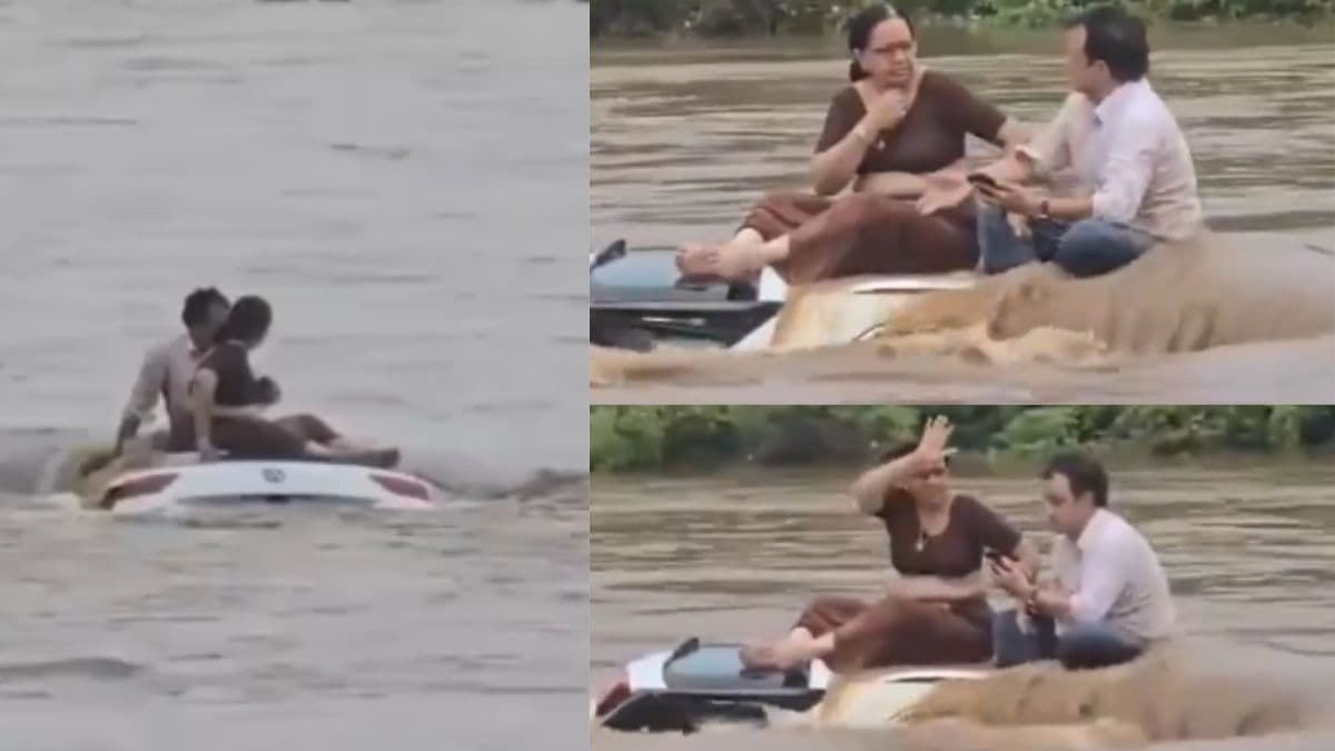 Video: बाढ़ से जान बचाने को कपल का अनोखा जुगाड़, मुसीबत में सहारा बनी लाखों की कार
