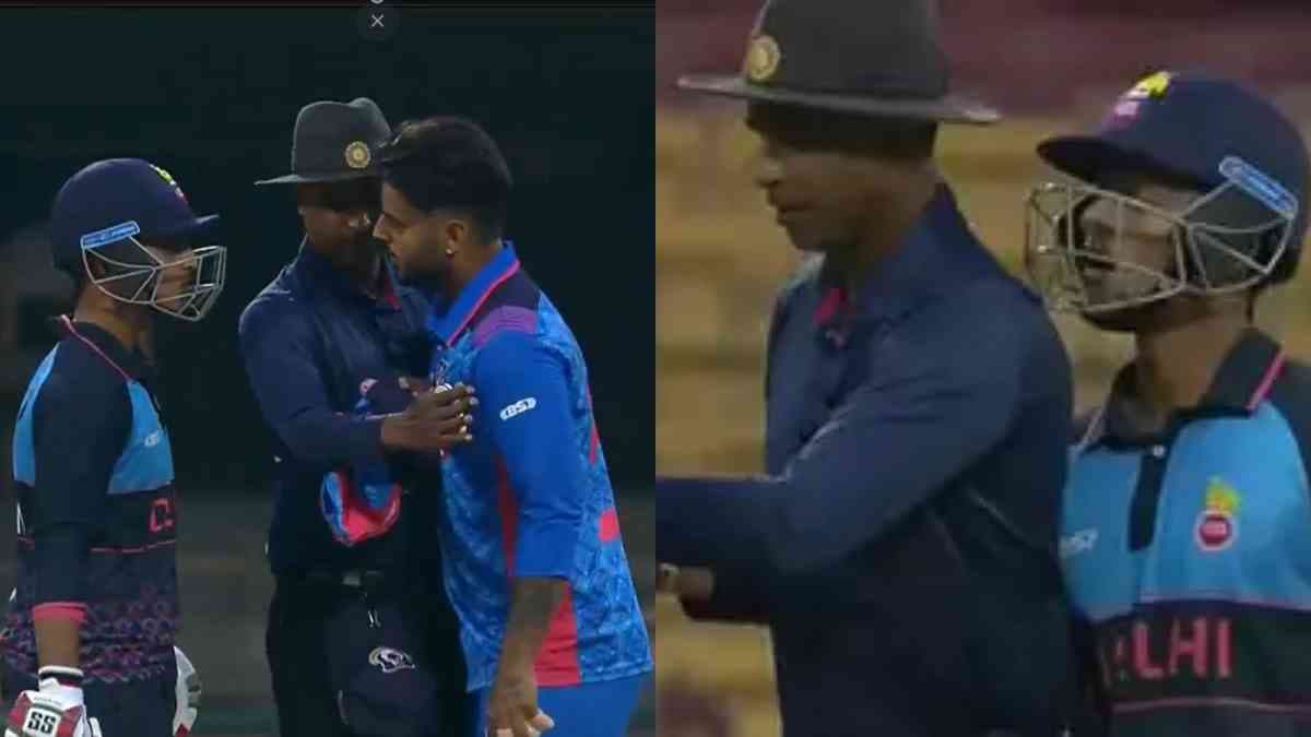 VIDEO: मैदान पर भिड़ गए नितीश राणा और आयुष बदोनी, अंपायर ने मामला किया शांत