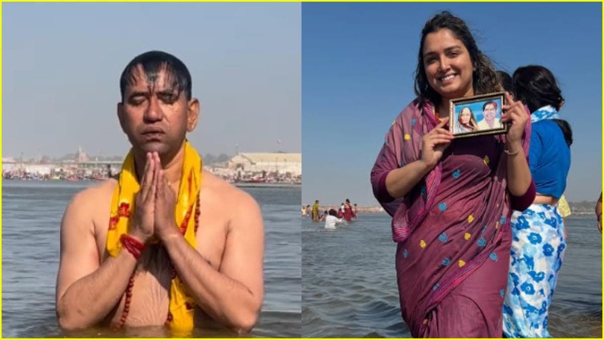Mahakumbh में भोजपुरी के दो स्टार, निरहुआ लगाते दिखे डुबकी, मस्ती के मूड में दिखीं आम्रपाली