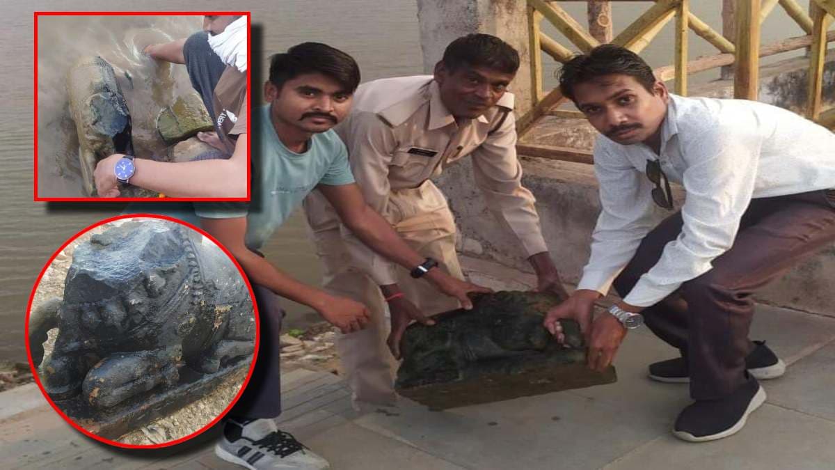 पन्ना में तालाब की खुदाई के दौरान मिली 10वीं शताब्दी की नंदी प्रतिमा; देखें तस्वीरें
