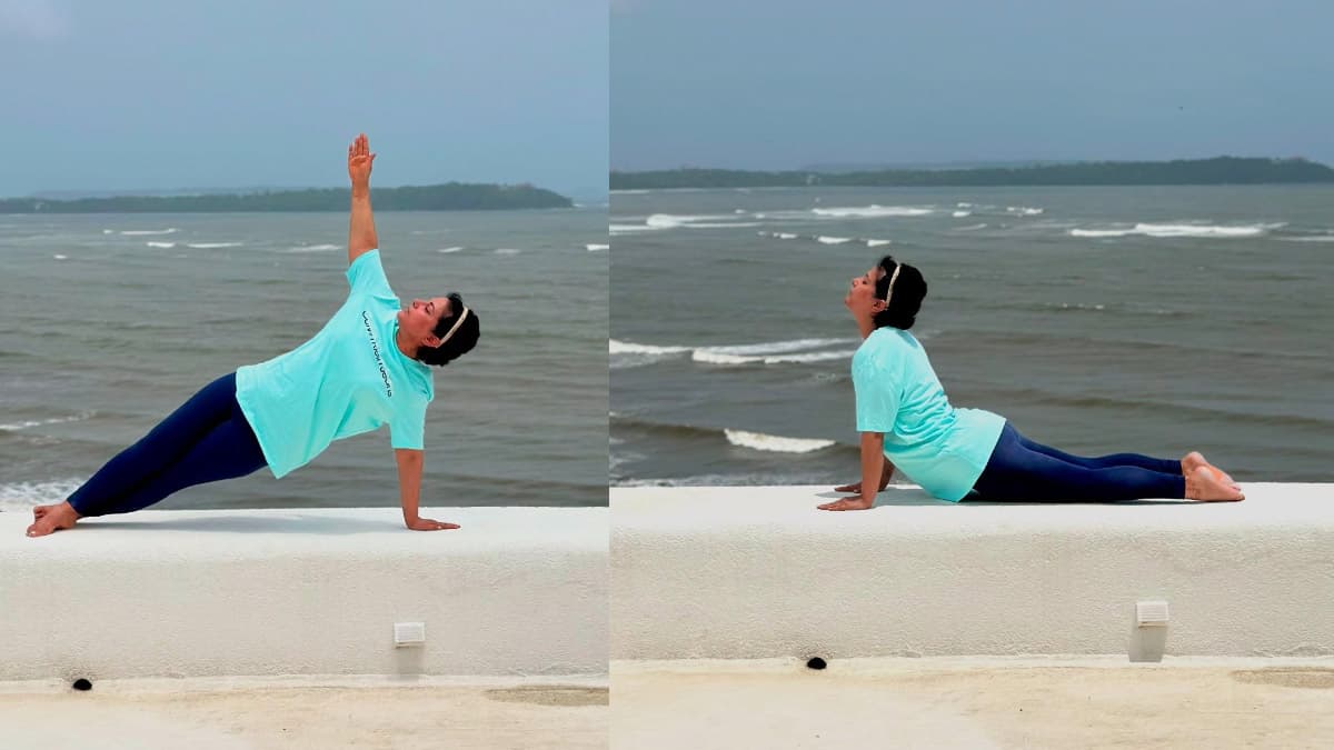 International Yoga Day पर हिना खान ने समंदर किनारे किया योग, हनीमून के बीच दिए फिटनेस टिप्स