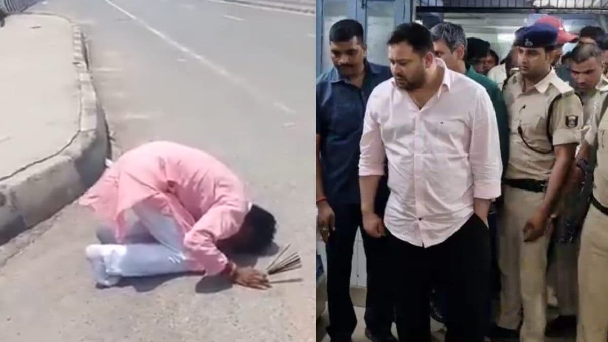 एक्सीडेंट में बचे तेजस्वी यादव तो सड़क की पूजा करने लगे नेता, वायरल हो रहा वीडियो