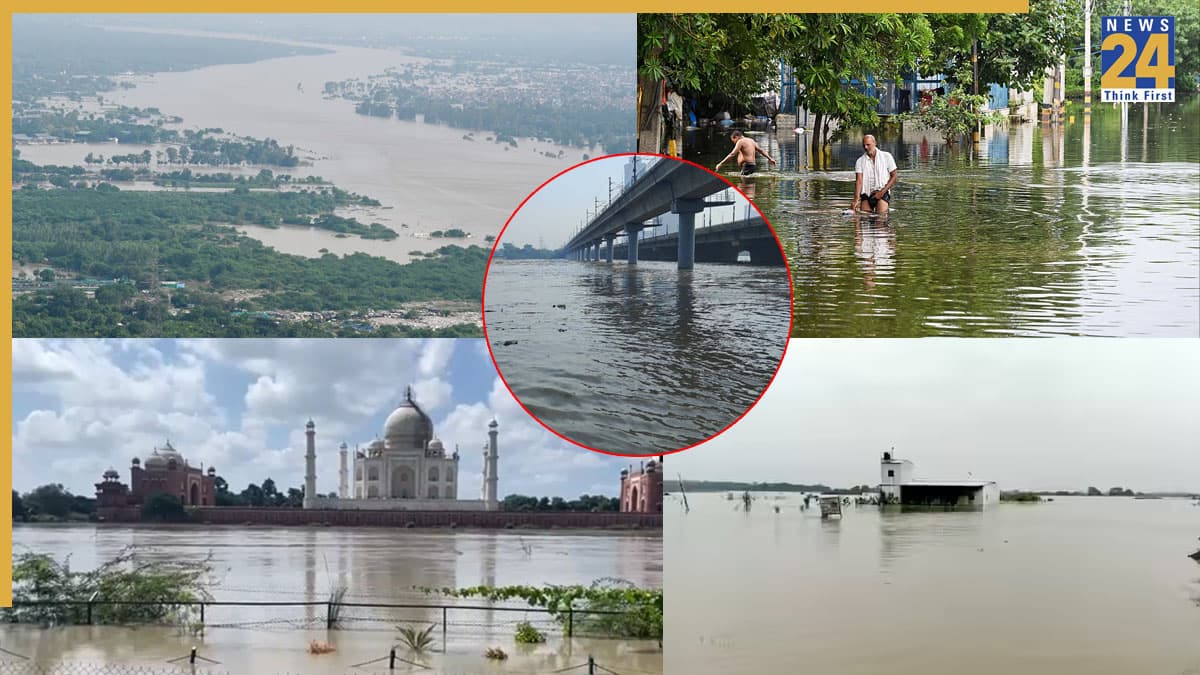 Agra Mathura Flood: दिल्ली में शांत होती यमुना का जलस्तर यहां खतरे के ऊपर, आगरा-मथुरा से सामने आए वीडियो