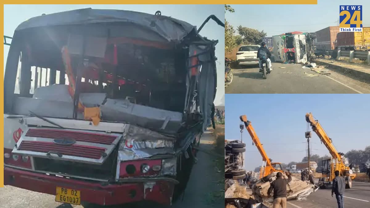 करनाल में बड़ा सड़क हादसा, बस-बाइक और कार को टक्कर मार पलटा ट्रक, 4 लोगों की मौके पर मौत