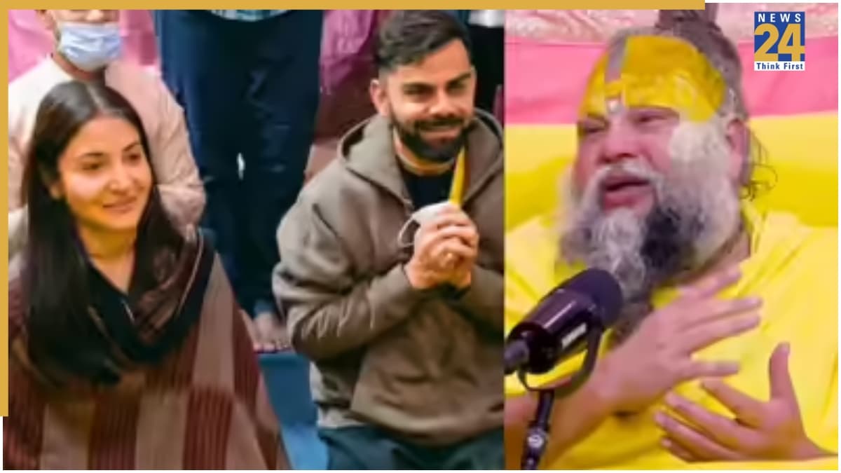 माथे पर तिलक, गले में तुलसी की माला, सिंपल लुक में प्रेमानंद महाराज के दर्शन करने पहुंचीं Anushka Sharma