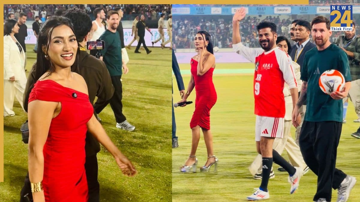 मेसी के साथ नजर आ रही ये 'लाल परी' आखिर है कौन? हैदराबाद के स्टेडियम में फैंस की थम गईं निगाहें