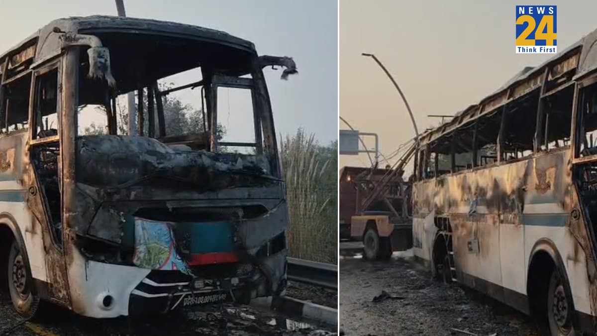 आगरा–लखनऊ एक्सप्रेस-वे पर यात्रियों से भरी बस में लगी आग, कूदकर बचाई जान