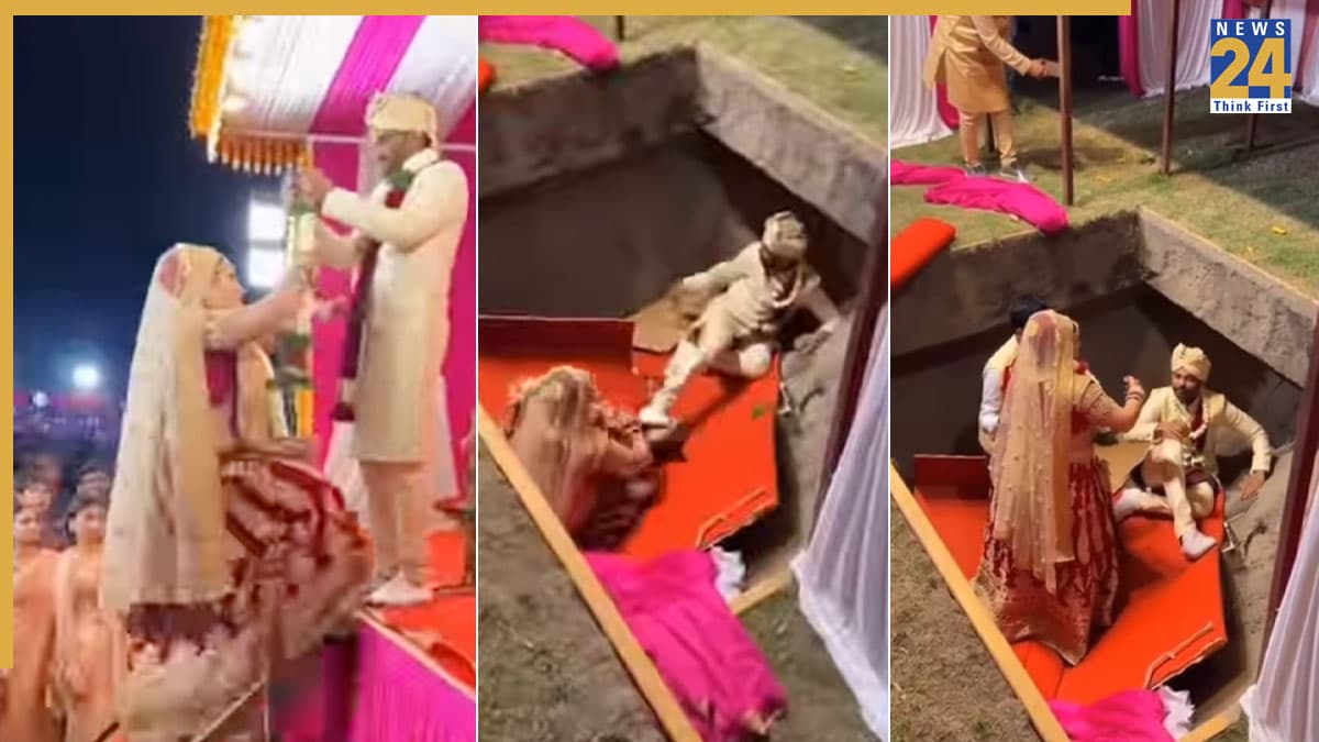 वरमाला के वक्त अचानक धंसा स्टेज, गड्ढे में गिरे दूल्हा-दुल्हन; VIDE0 वायरल