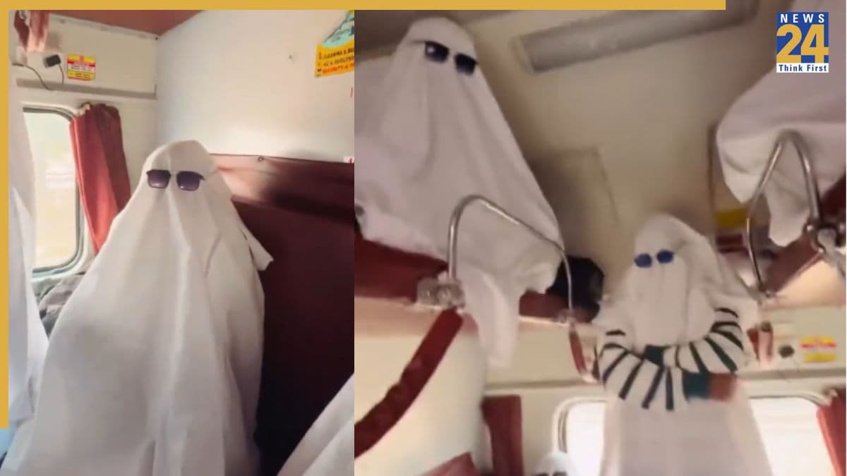 चलती ट्रेन में यात्रियों ने ओढ़ ली सफेद चादर और पहन लिया काला चश्मा, ‘भूत’ बनकर ऐसा माहौल बनाया कि देखने वाले रह गए दंग