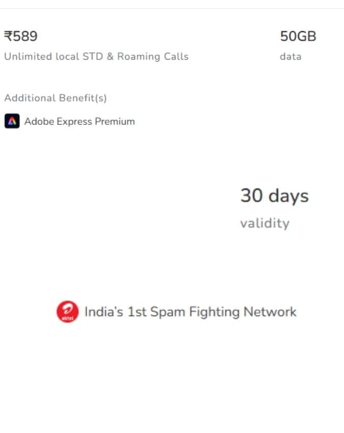 एयरटेल का 589 रुपये वाला प्लान