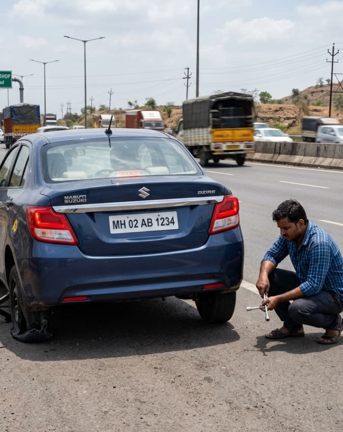 टायर फटने पर आती है काम