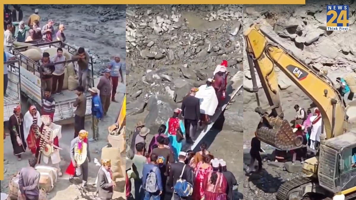 लाहौल-स्पीति में आफत की बाढ़… नाले में सैलाब के बाद लोहे के गार्डर पर पैदल चलकर पार हुई बारात