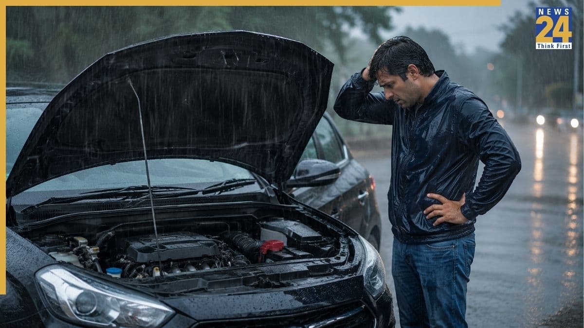 car in rain