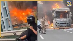 नोएडा एक्सप्रेसवे पर आग का गोला बनी डबल डेकर बस, बिहार जा रहे 30 यात्रियों ने कूदकर बचाई जान