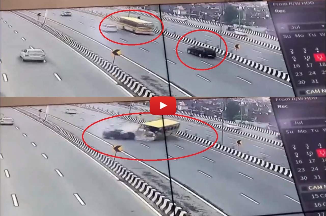 Ghaziabad Accident Video: गाजियाबाद में बस-कार की टक्कर का सीसीटीवी आया सामने, चंद सेकंड में चली गई 6 जानें