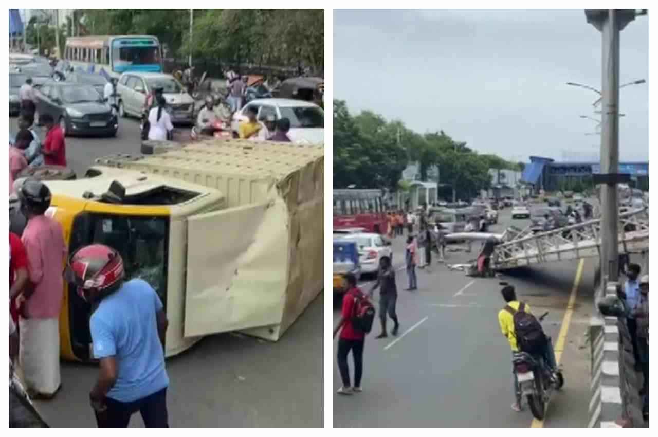 Tamil Nadu: चलते वाहनों पर अचानक गिर पड़ा साइनेज पोल, एक की मौत