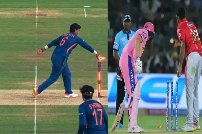 IND vs ENG Deepti Sharma Mankad Run Out Ashwin react