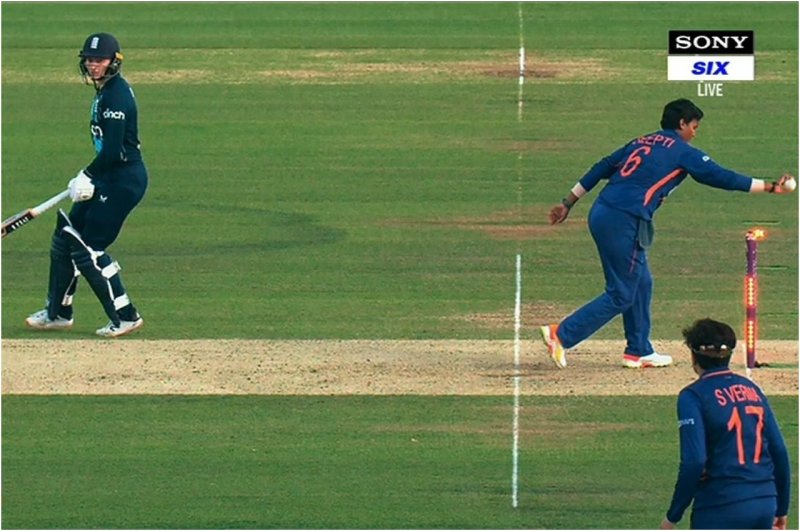 ind w vs eng w Deepti Sharma mankading run out charlie dean