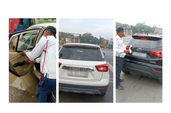 दिल्ली ट्रैफिक पुलिस चालान करते हुए दिल्ली ट्रैफिक पुलिस चालान करते हुए