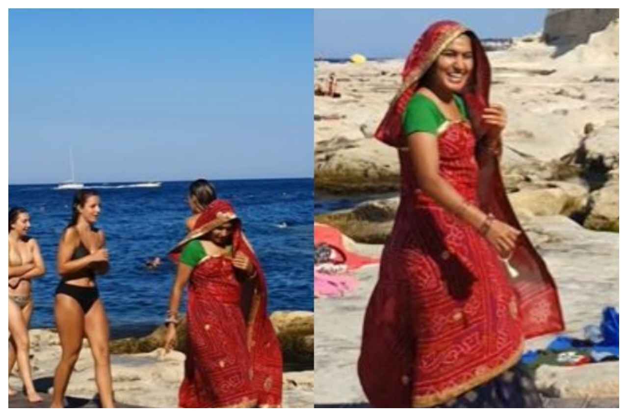 बिकनी गर्ल्स के बीच पारंपरिक लुगड़ी में आईएफएस की पत्नी, सोशल मीडिया पर वायरल
