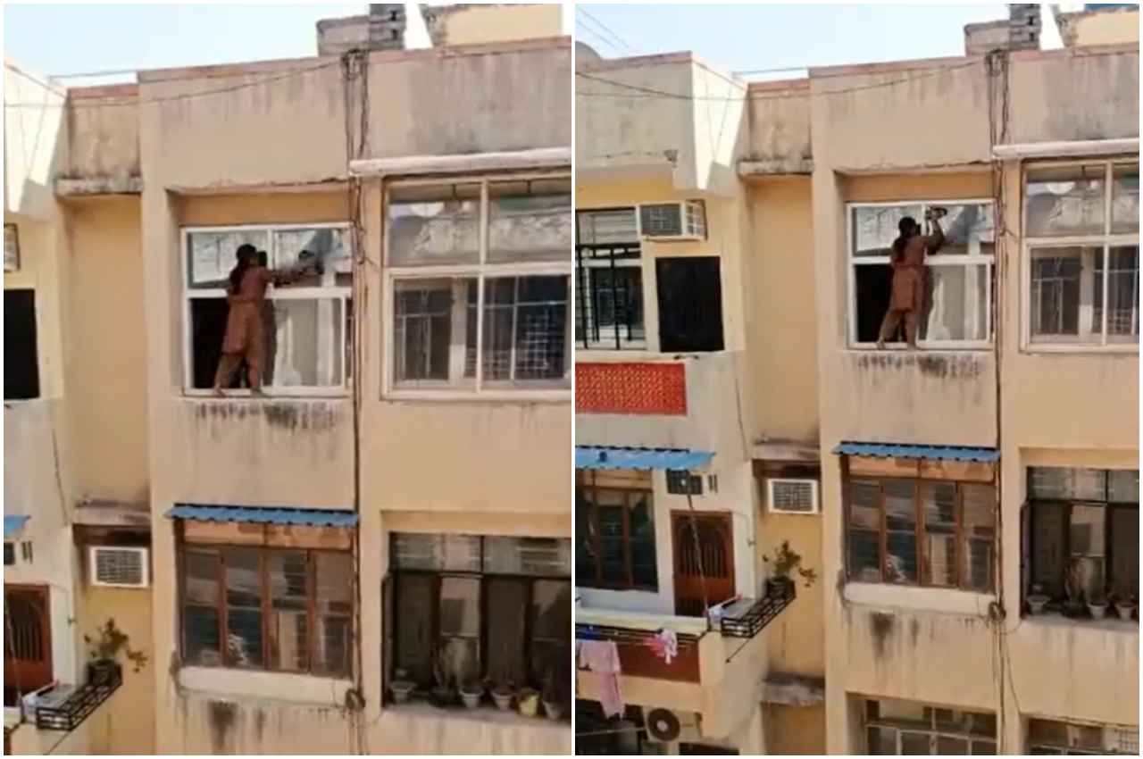 Viral Video: चौथी मंजिल की खिड़की का शीशा साफ करने के लिए महिला ने किया से स्टंट, आप भूलकर भी न करें ऐसा
