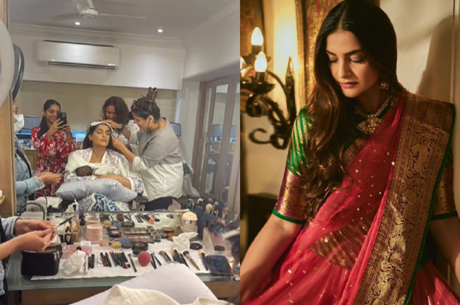 प्रेग्नेंसी के बाद पहली बार Sonam kapoor को मिला सजने-धजने का मौका, बेटे के साथ करवाचौथ के लिए यूं हुईं तैयार