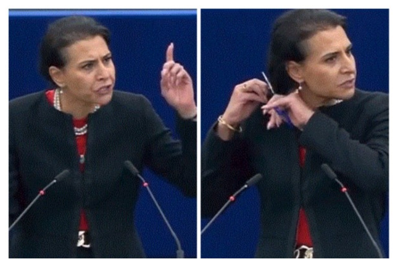 संसद में बाल काटती हुई महिला सांसद
