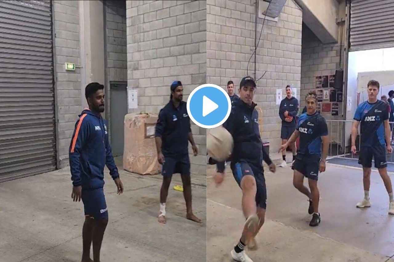 IND vs NZ: भारत और न्यूजीलैंड के खिलाड़ियों पर चढ़ा फीफा का रंग, बारिश के बीच खेला इंडोर फुटबॉल, देखें Video