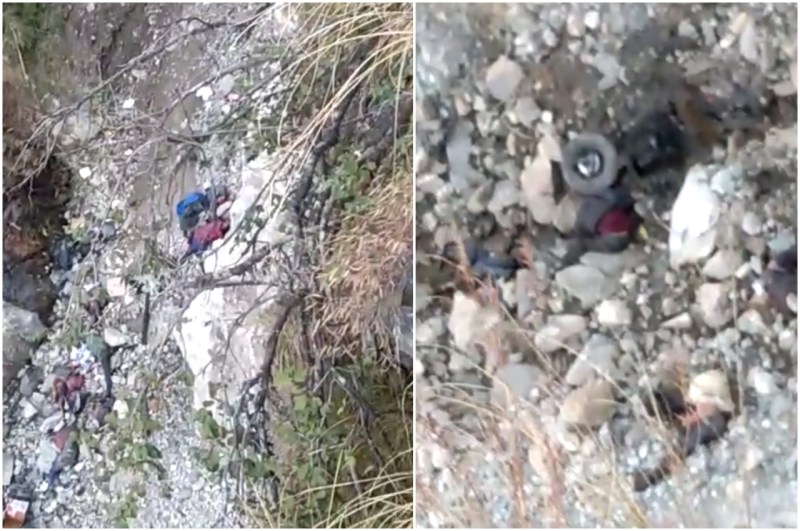 चमोली में हादसे के बाद बिखरे पड़े वाहन के टुकड़े।